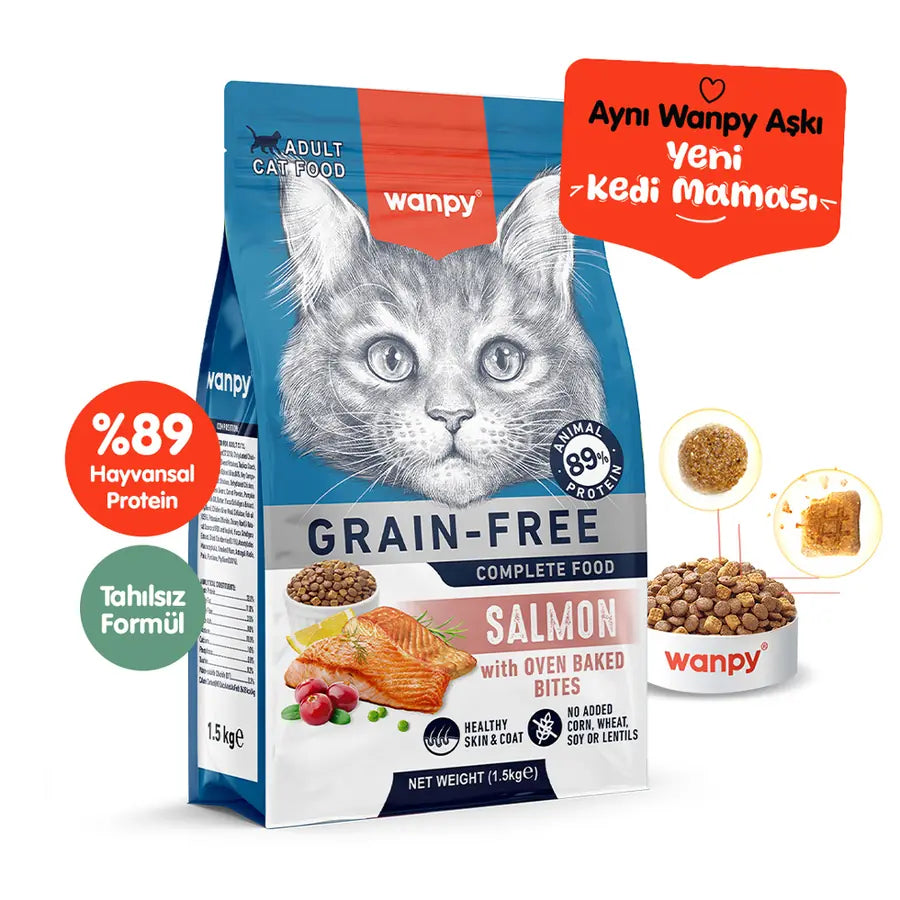 Wanpy Somonlu Tahılsız Yetişkin Kedi Maması 1,5 kg paket görseli