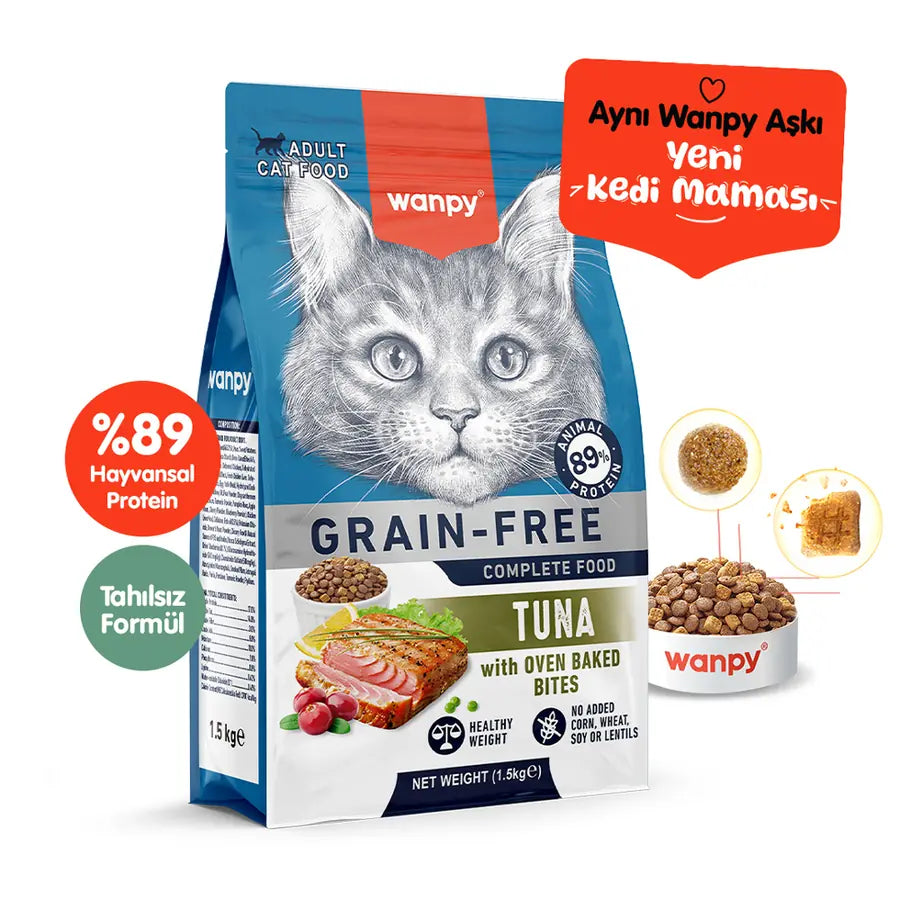 Wanpy Ton Balıklı Tahılsız Yetişkin Kedi Maması 1,5 kg paket görseli