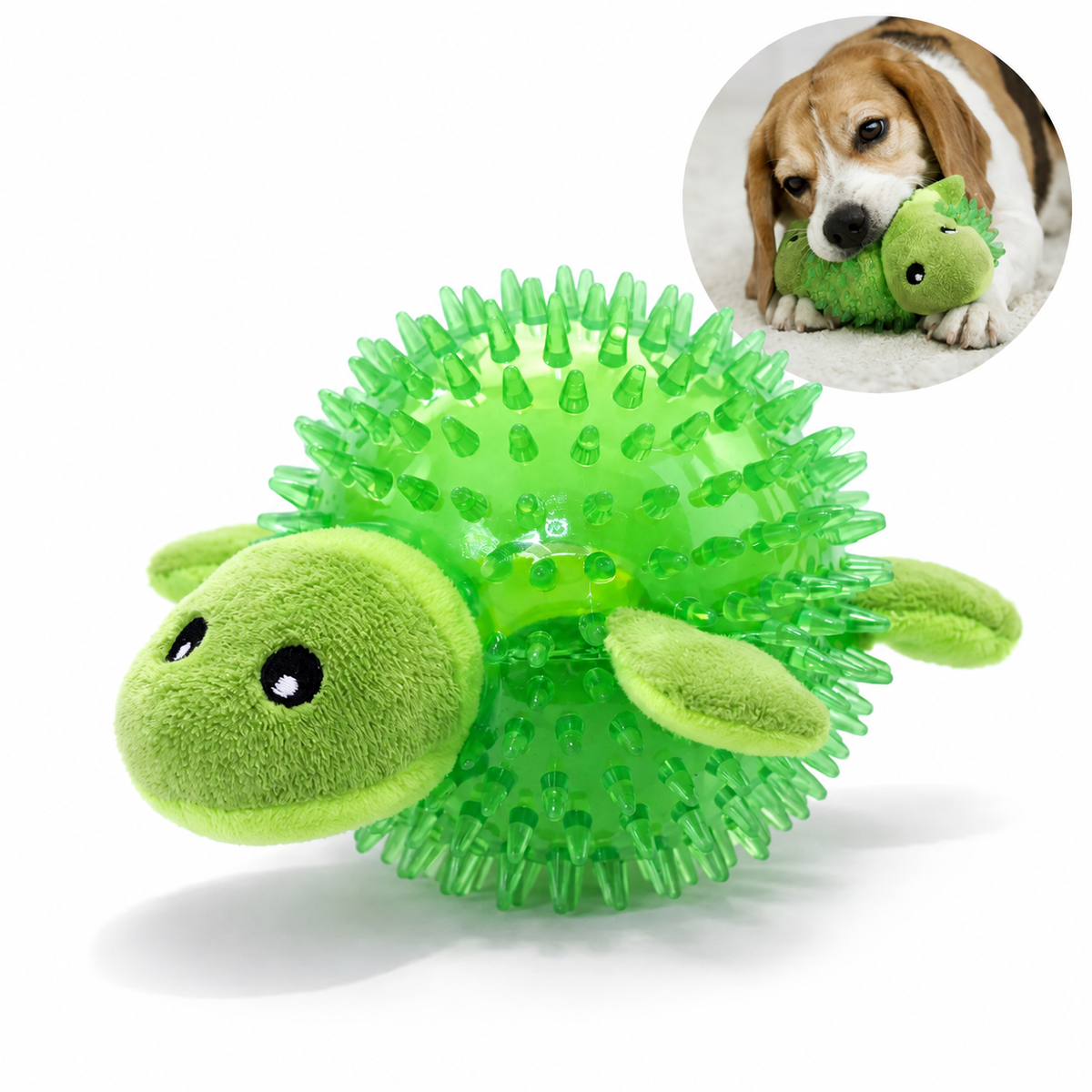 Kauçuk Dikenli Peluş Kaplumbağa Köpek Oyuncak (Karton Askılı)