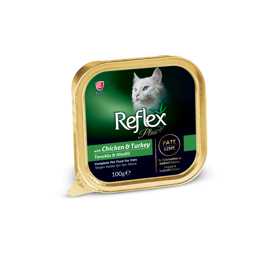 Reflex Plus Tavuklu ve Hindili Yetişkin Kediler için Pate 100 G paket görseli