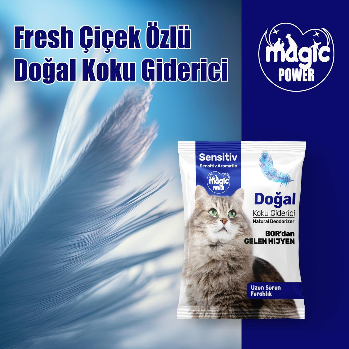 Kedi ve Köpekler için Doğal Koku Giderici Toz Magic Powder paket görseli