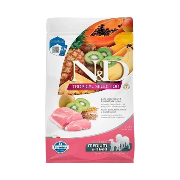 N ve D Tropical Selection Domuzlu ve Kivili Orta ve Büyük Irk Yetişkin Köpek Maması 2 kg paket görseli