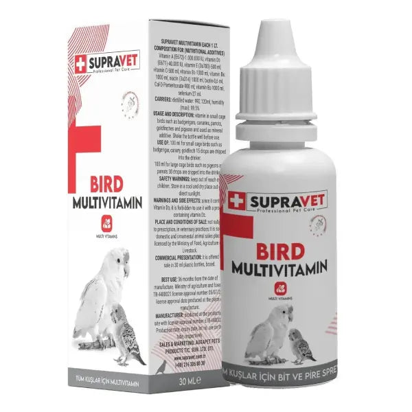 Supravet Plus Kanarya Papağan Güvercin ve Muhabbet Kuşları için Multivitamin Damla 30 ml paket görseli