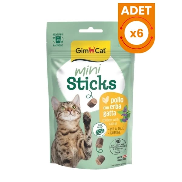Gimcat Mini Sticks Kedi Otlu ve Tavuklu Kedi Ödül Maması 6 Adet / 50 g paket görseli