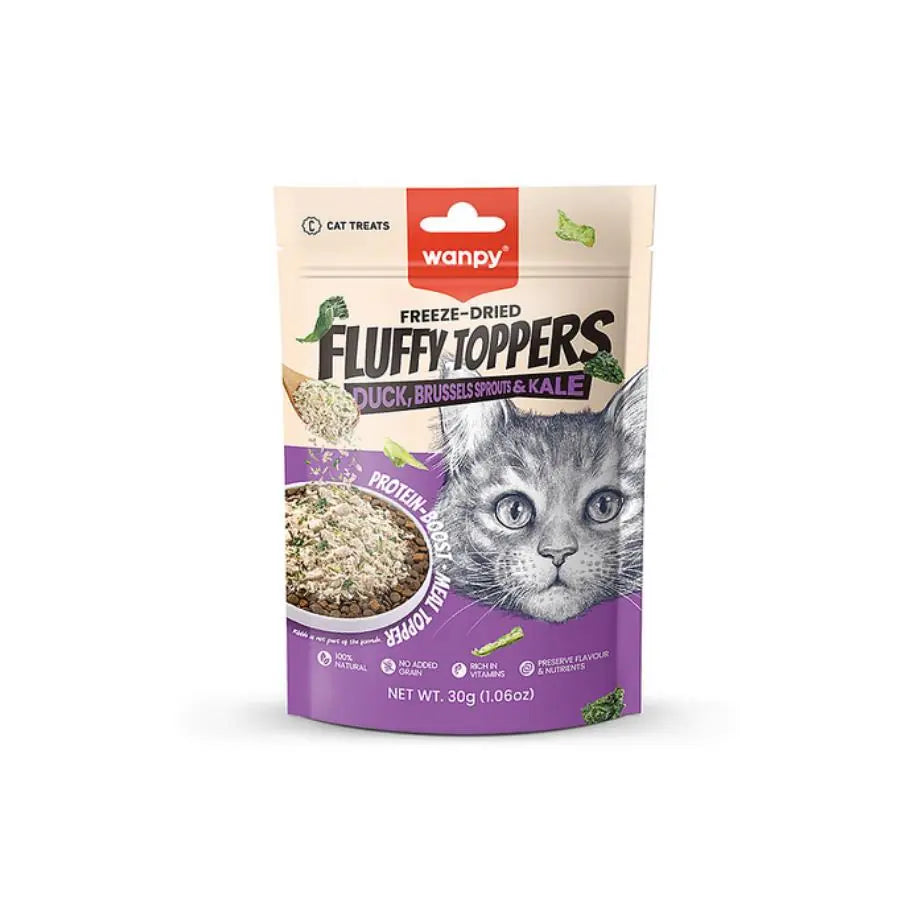 Wanpy Fluffy Topper Dondurularak Kurutulmuş Brüksel ve Kara Lahanalı Kedi Ödül Maması 30 g paket görseli