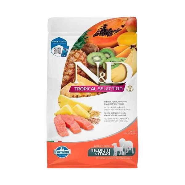 N ve D Tropical Selection Somonlu ve Tropical Meyveli Orta ve Büyük Irk Yetişkin Köpek Maması 10 kg paket görseli