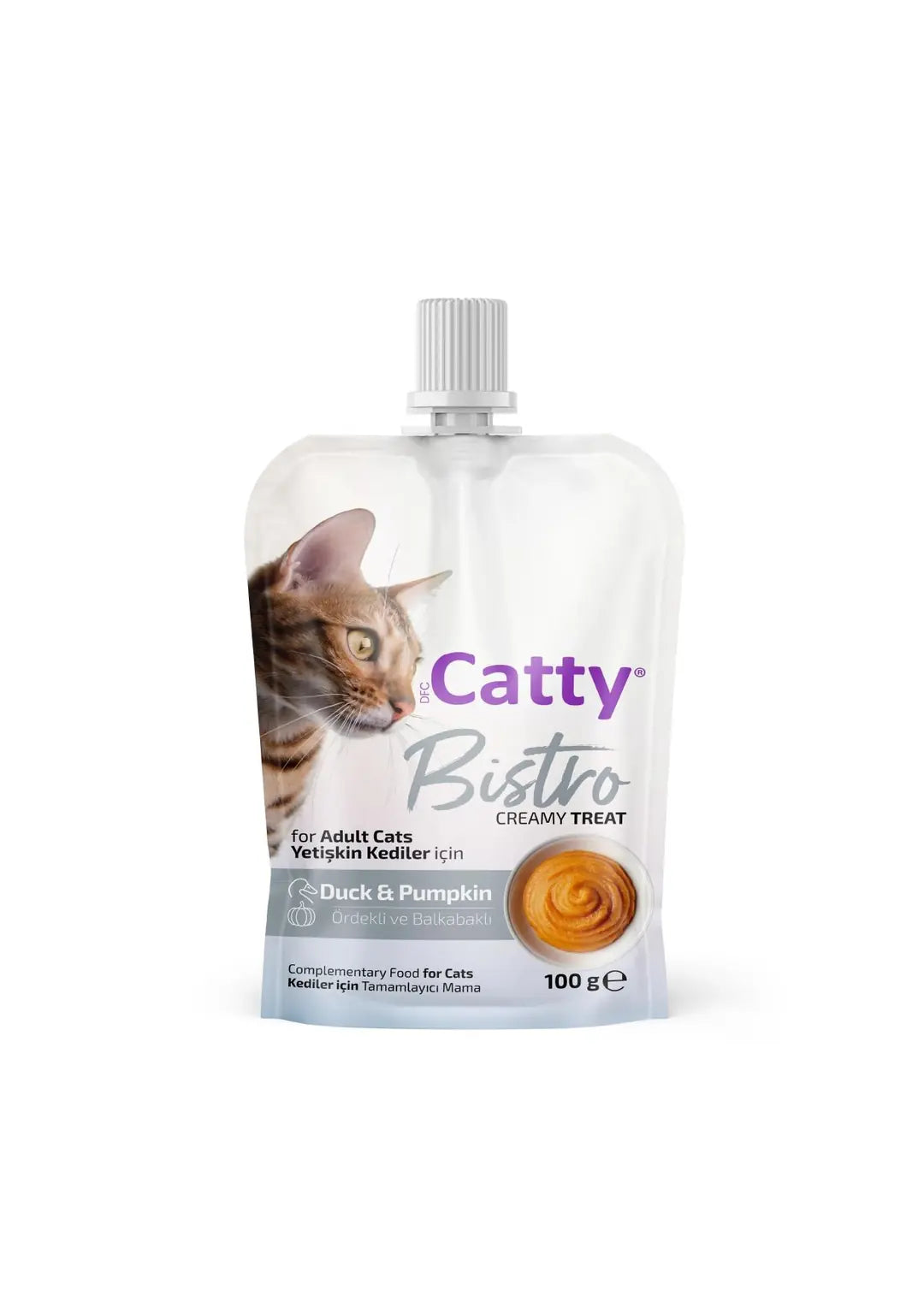 Catty Bistro Ördekli ve Balkabaklı Yetişkin Kedi Krema Ödülü 100 g paket görseli