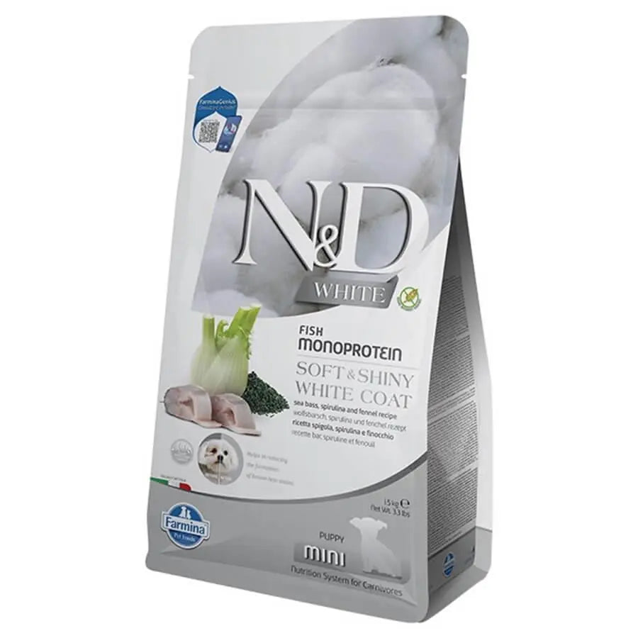 N ve D White Balıklı Spirulinalı Küçük Irk Yavru Köpek Maması 1,5 kg paket görseli