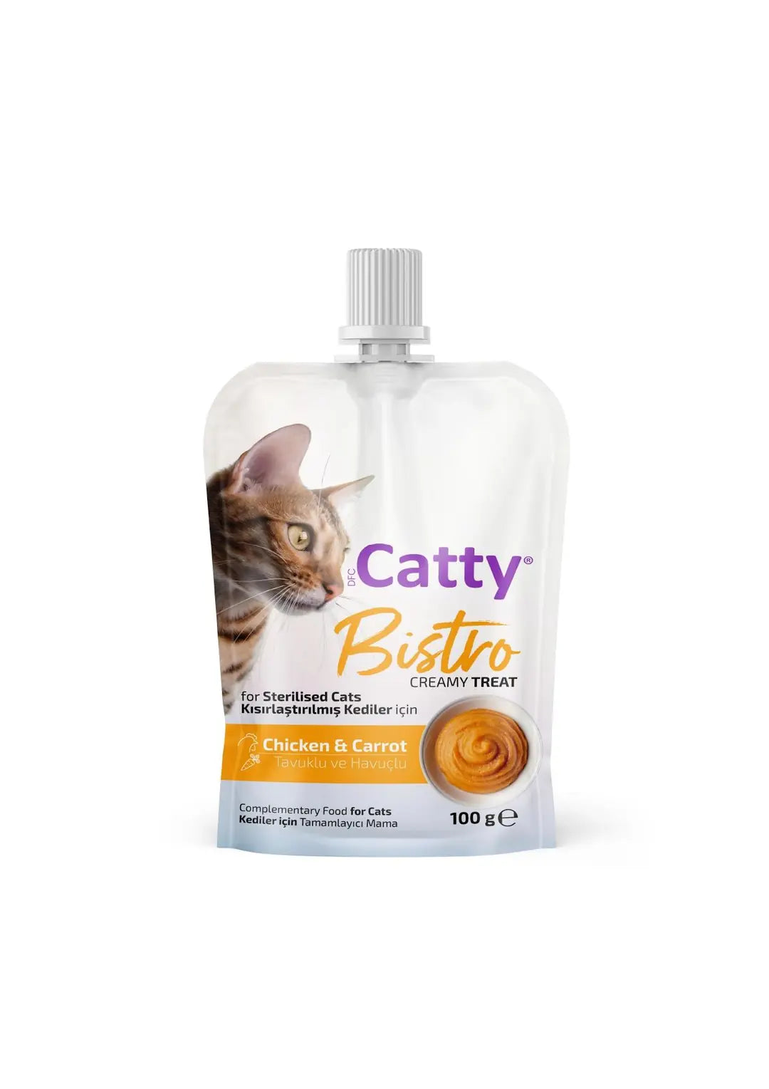 Catty Bistro Tavuklu ve Havuçlu Kısır Kedi Krema Ödülü 100 g paket görseli