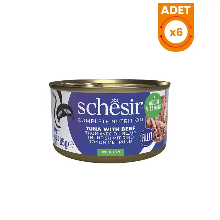 Schesir Ton Balık ve Sığır Etli Jöleli Konserve Kedi Maması 6 Adet / 85 g paket görseli