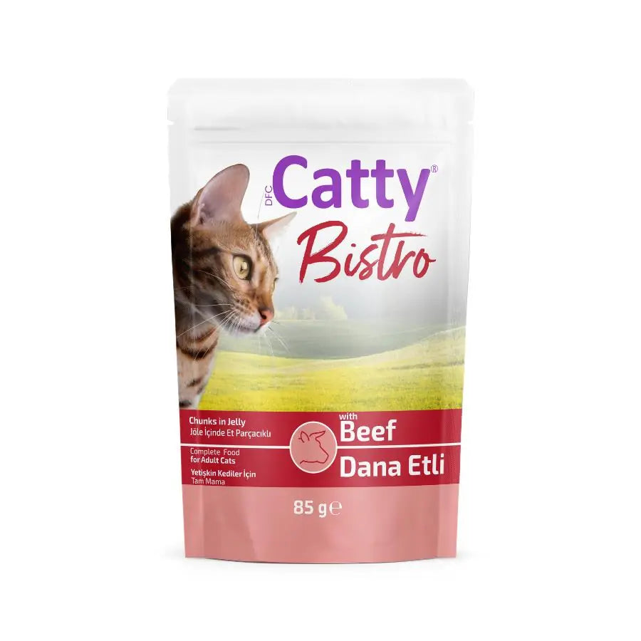 Catty Bistro Jöle İçinde Et Parçacıklı Dana Etli Yetişkin Kedi Konservesi 85 g paket görseli