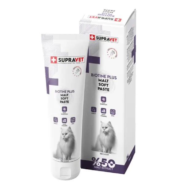Supravet Biotin Plus Kediler için Tüy Sağlığı Güçlendirici Malt Paste 100 g paket görseli