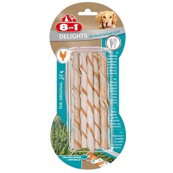 8 In 1 Delights Dental Twisted Sticks Köpek Çubuk Ödülü paket görseli