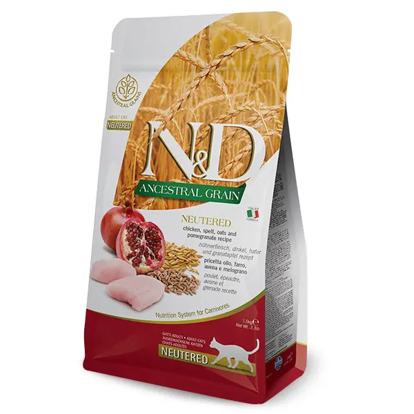 N ve D Düşük Tahıllı Tavuklu Kısırlaştırılmış Kedi Maması 1,5 kg paket görseli