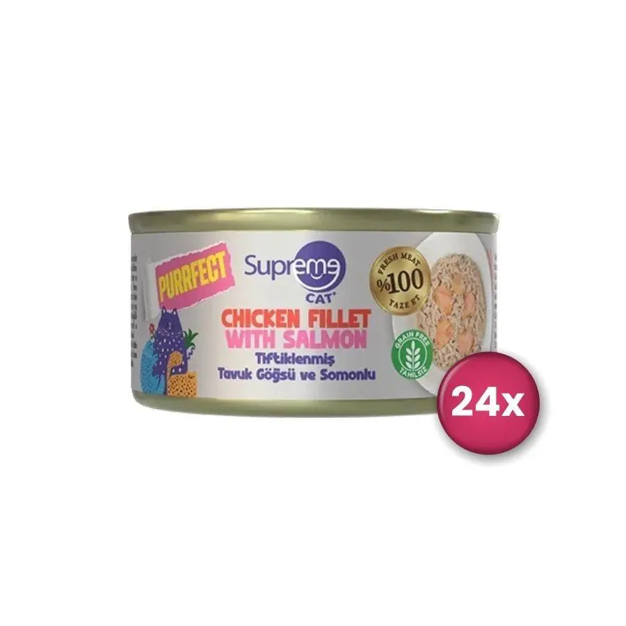 Supreme Cat Purrfect Tiftiklenmiş Tavuk Göğsü ve Somonlu Yetişkin Kedi Konservesi 70 g paket görseli