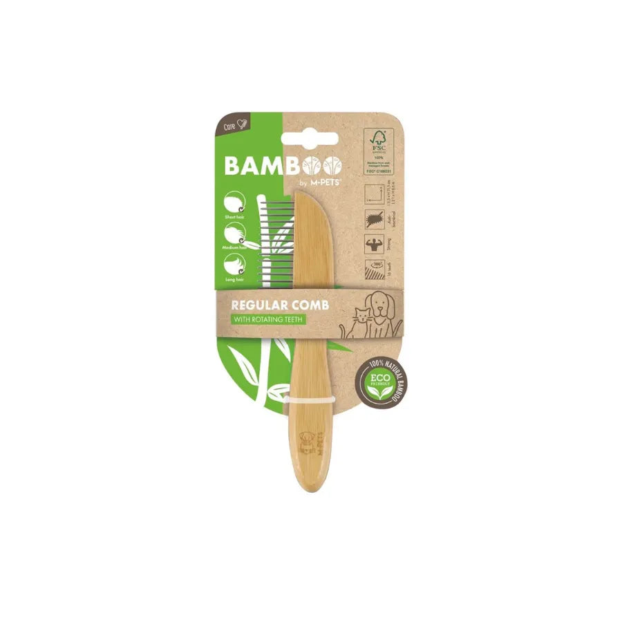 M-Pets Paslanmaz Çelik Kedi ve Köpekler İçin Geniş Aralıklı Bamboo Tarak paket görseli