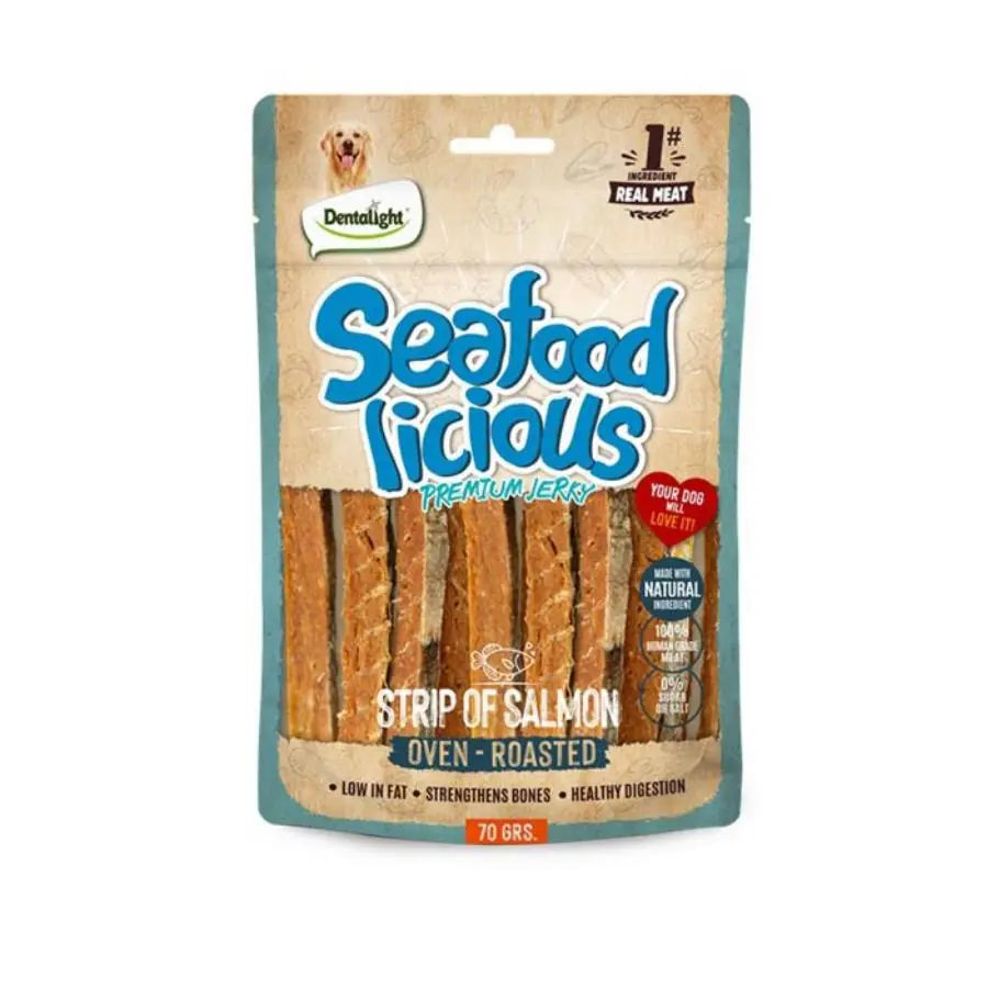 Dentalight Seafood Strip Somon Balıklı Köpek Ödül Çubuğu 70 g paket görseli