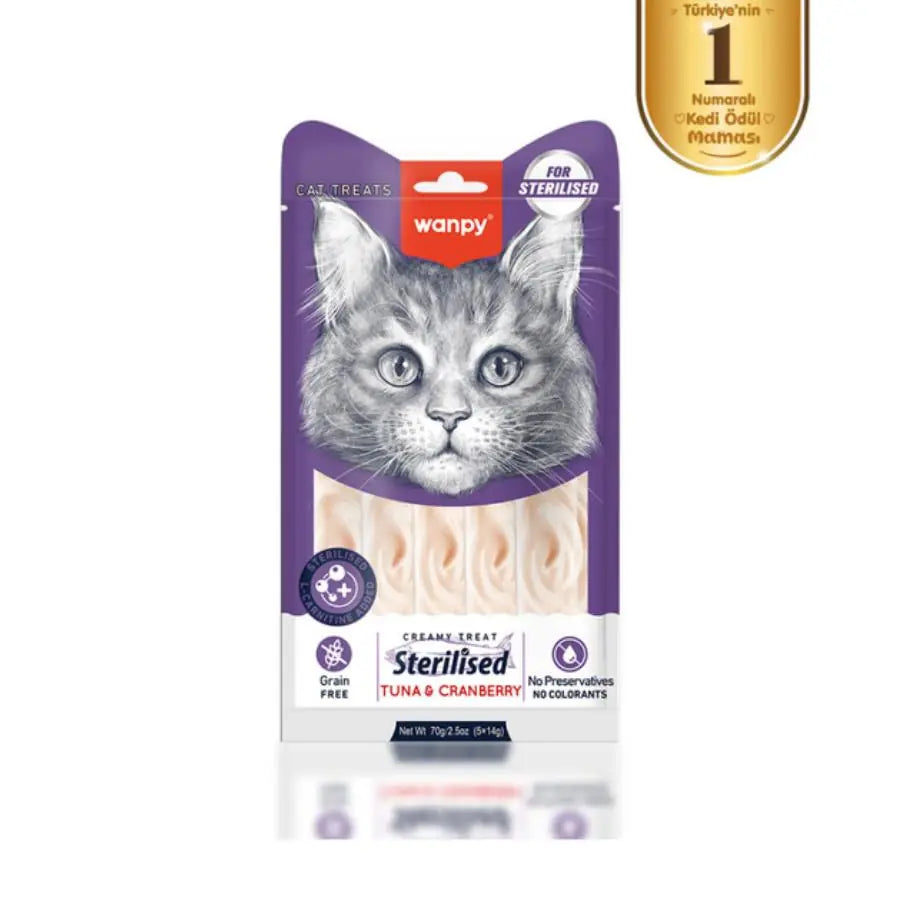 Wanpy Ton Balıklı ve Kızılcıklı Kısırlaştırılmış Kedi Krema Ödülü 5×14 g paket görseli