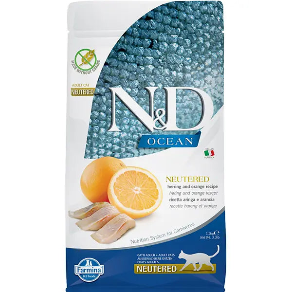 N ve D Ocean Ringa Balıklı ve Portakallı Kısırlaştırılmış Kedi Maması 1,5 kg paket görseli