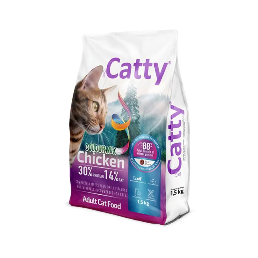 Catty Colourmix Tavuklu Renkli Taneli Yetişkin Kedi Maması 1,5 kg paket görseli