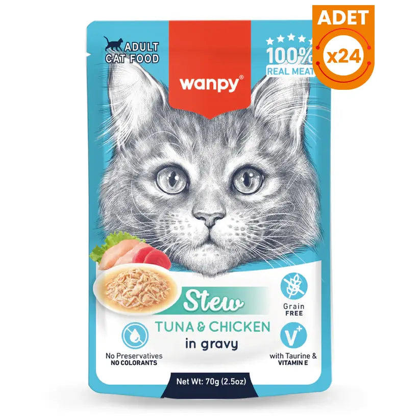 Wanpy Stew Sos İçinde Ton Balıklı ve Tavuklu Yetişkin Konserve Kedi Maması 24 Adet paket görseli