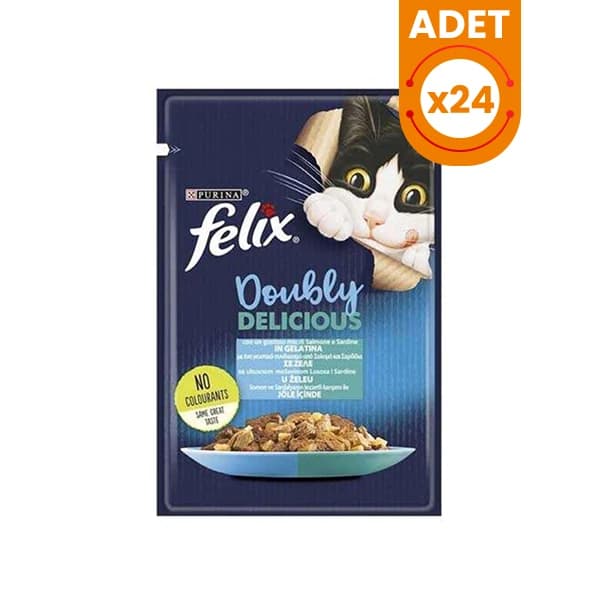 Felix Taze Somon ve Sardalya Jöleli Pouch Yetişkin Yaş Kedi Maması 85 g paket görseli