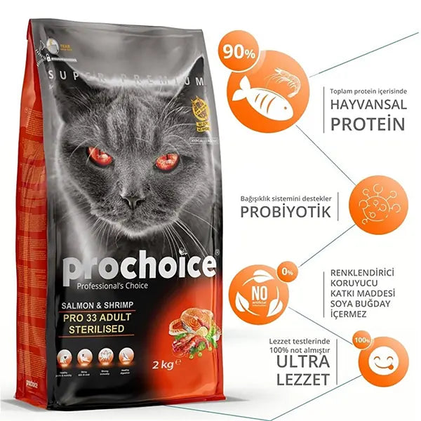 Prochoice Pro 33 Sterilised Somonlu Kısırlaştırılmış Kedi Maması 15 kg paket görseli