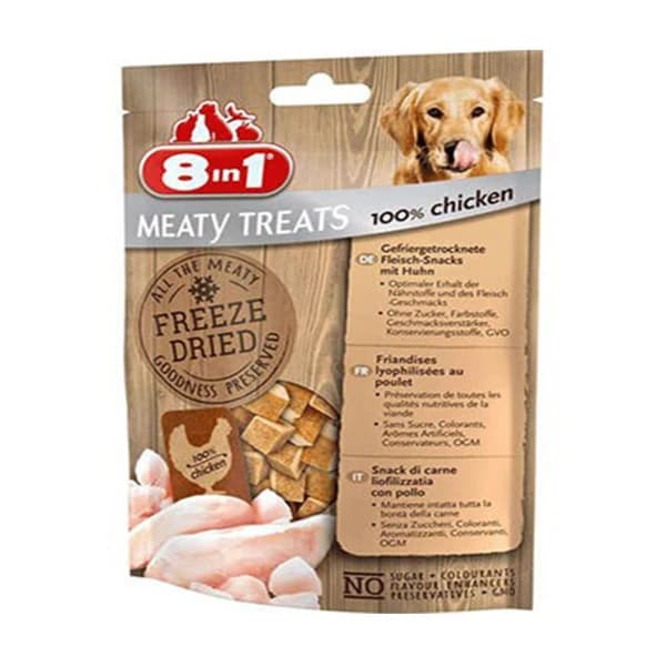 8in1 Freeze Dried Tahılsız Kurutulmuş Tavuklu Köpek Ödül Maması paket görseli