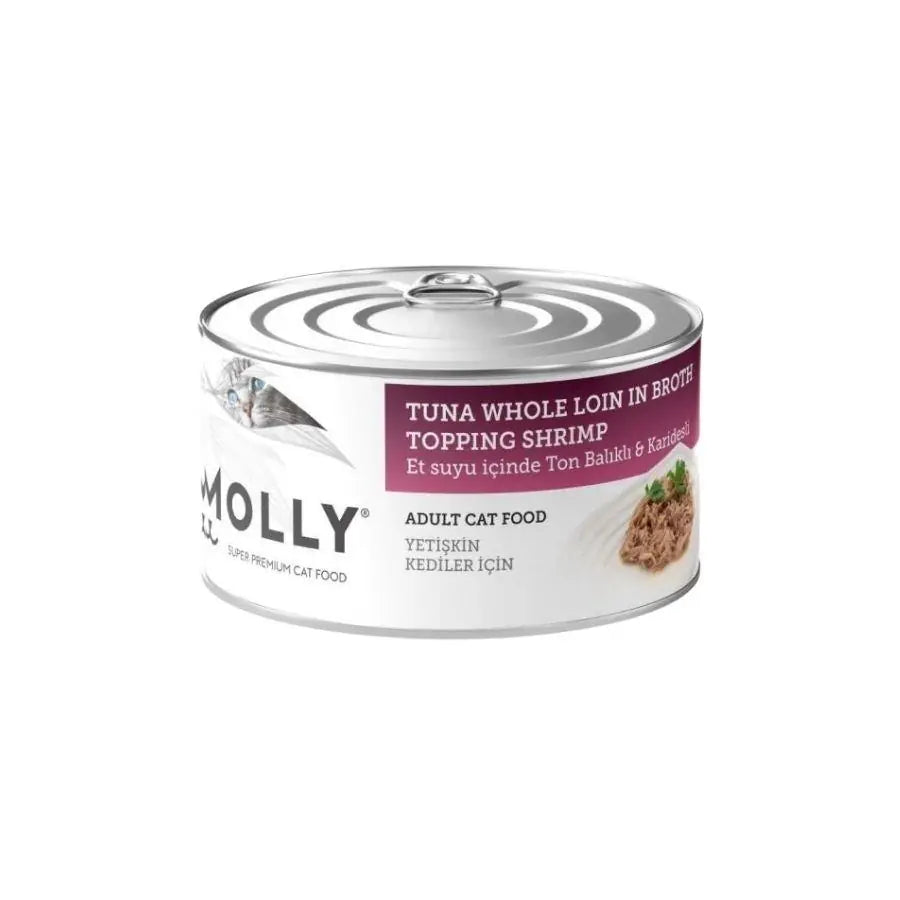 Molly Et Suyu İçinde Ton Balıklı ve Karidesli Tahılsız Yetişkin Kedi Konservesi 85 g paket görseli