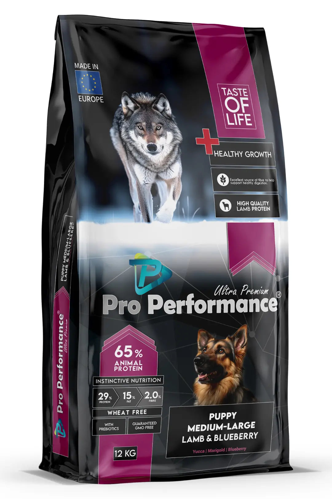 Pro Performance Kuzu Etli ve Yaban Mersinli Orta ve Büyük Irk Yavru Köpek Maması 12 kg paket görseli