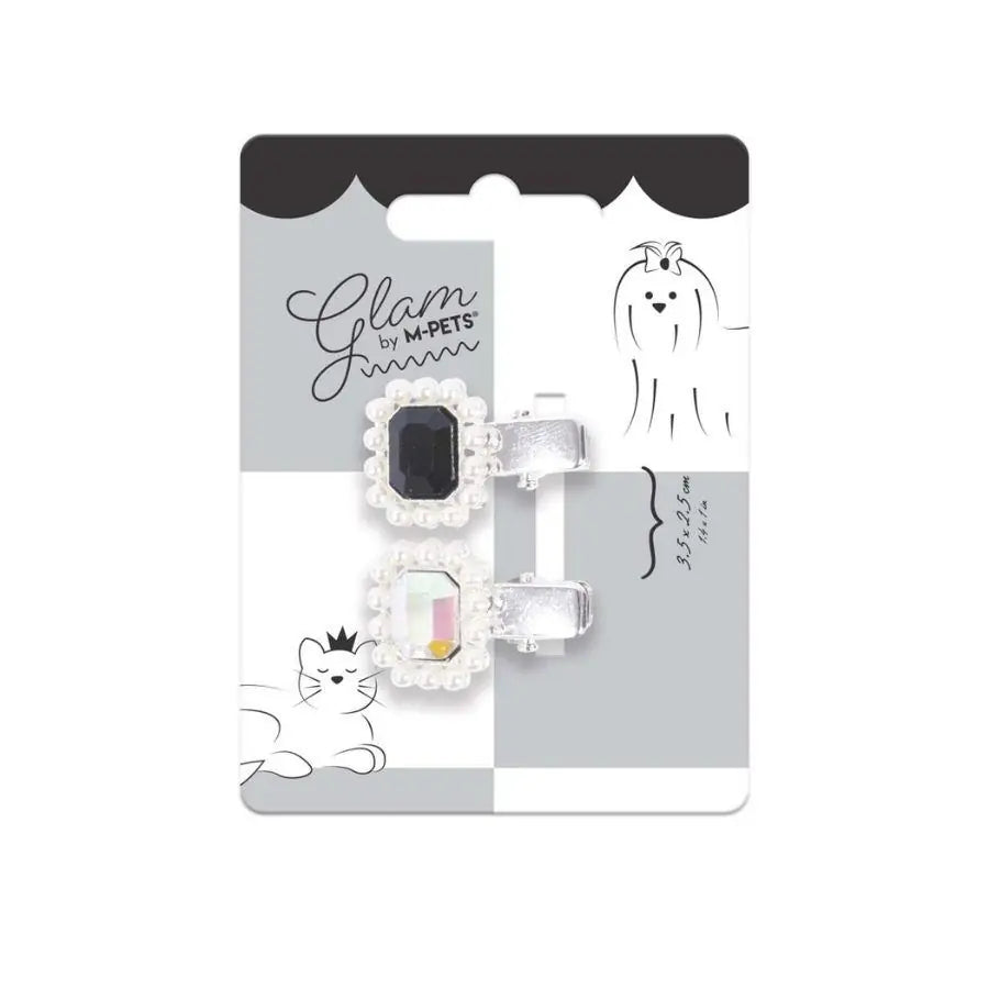 M-Pets Glam Taşlı İncili Kedi ve Köpekler İçin Aksesuar Toka Siyah Gri paket görseli