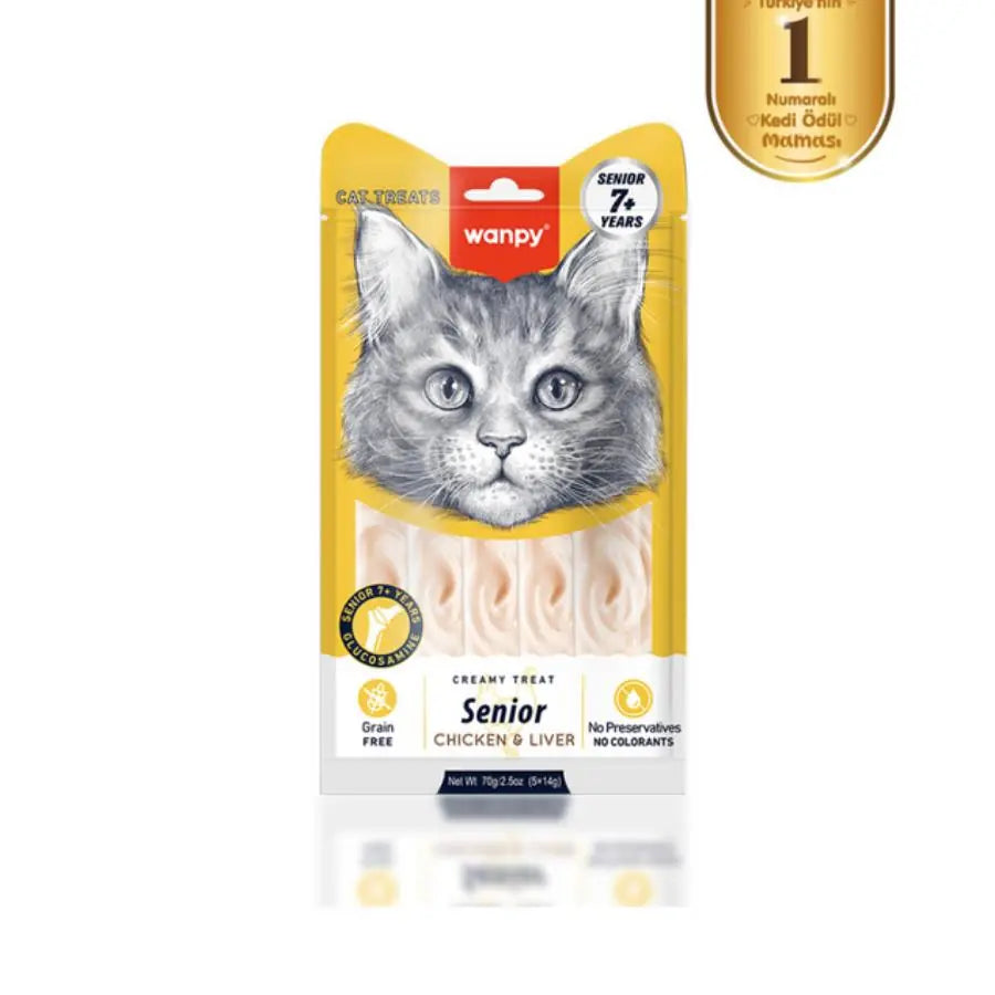Wanpy Tavuklu ve Ciğerli 7+ Yaş Kedi Krema Ödülü 5×14 g paket görseli