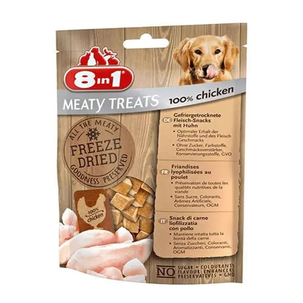 8in1 Freeze Dried Tahılsız Kurutulmuş Tavuk ve Havuçlu Köpek Ödül Maması paket görseli