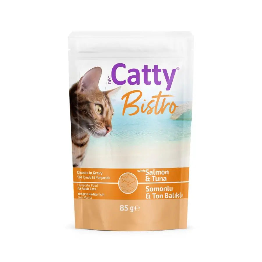 Catty Bistro Sos İçinde Somonlu Ton Balıklı Yetişkin Kedi Konservesi 85 g paket görseli