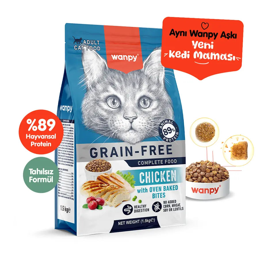 Wanpy Tavuklu Tahılsız Yetişkin Kedi Maması 1,5 kg paket görseli