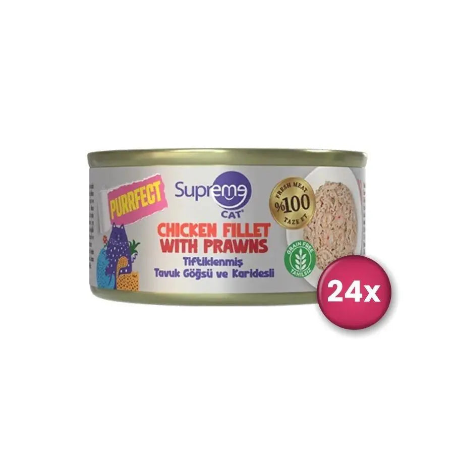 Supreme Cat Purrfect Tiftiklenmiş Tavuk Göğsü ve Karidesli Yetişkin Kedi Konservesi 70 g paket görseli