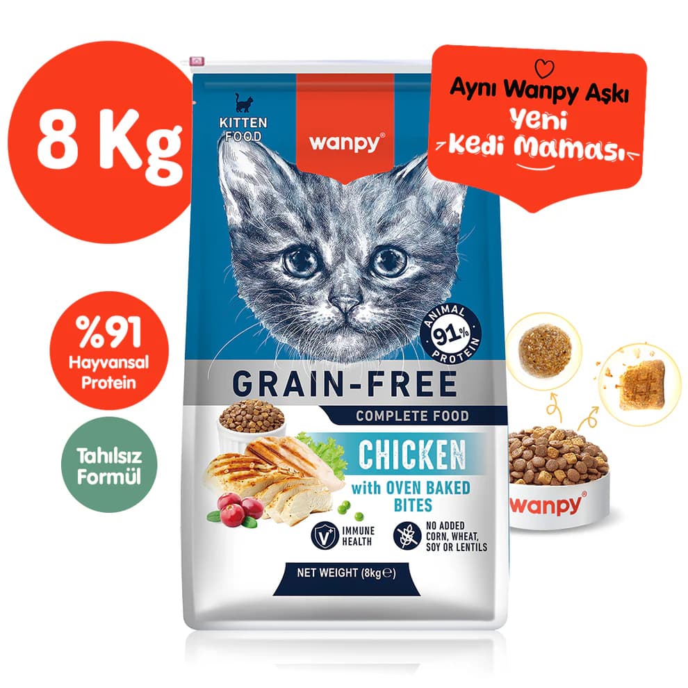 Wanpy Tavuklu Tahılsız Yavru Kedi Maması 8 kg paket görseli