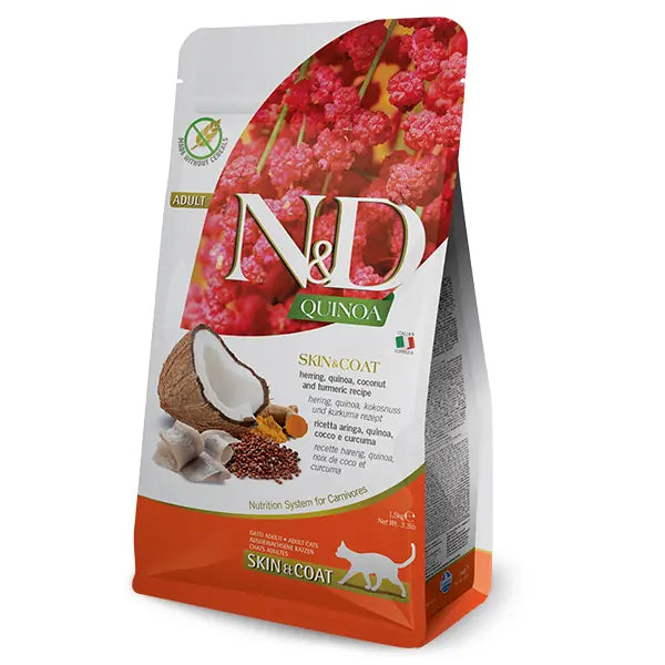N ve D Quinoa Skin Coat Ringa Balığı Yetişkin Kedi Maması 1,5 kg paket görseli