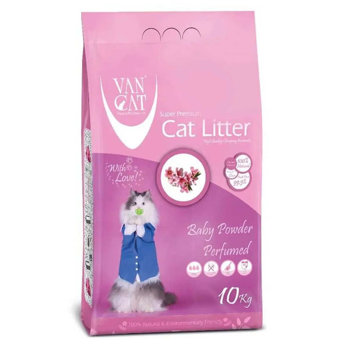 Van Cat Bebek Pudralı Parfümlü İnce Taneli Topaklanan Bentonit Kedi Kumu 10 L paket görseli