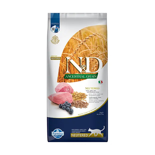 N ve D Düşük Tahıllı Kuzu Etli Kısırlaştırılmış Kedi Maması 10 kg paket görseli