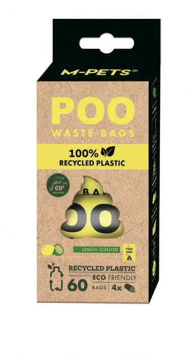 M-Pets Poo %100 Recycled Dışkı Poşeti Limon Kokulu 4x15 Yaprak paket görseli