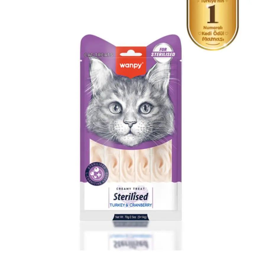 Wanpy Hindi ve Kızılcıklı Kısırlaştırılmış Kedi Krema Ödülü 5×14 g paket görseli