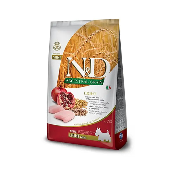 N ve D Düşük Tahıllı Light Tavuk ve Narlı Küçük Irk Diyet Köpek Maması 2,5 kg paket görseli