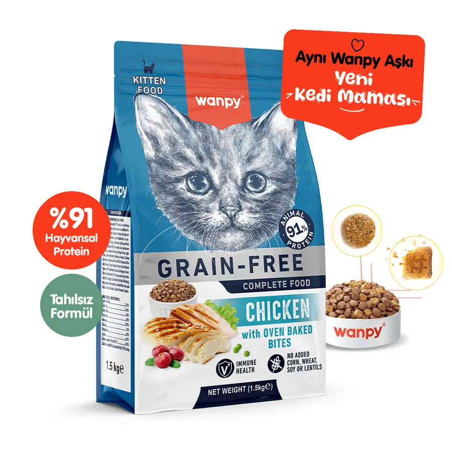 Wanpy Tavuklu Tahılsız Yavru Kedi Maması 1,5 kg paket görseli