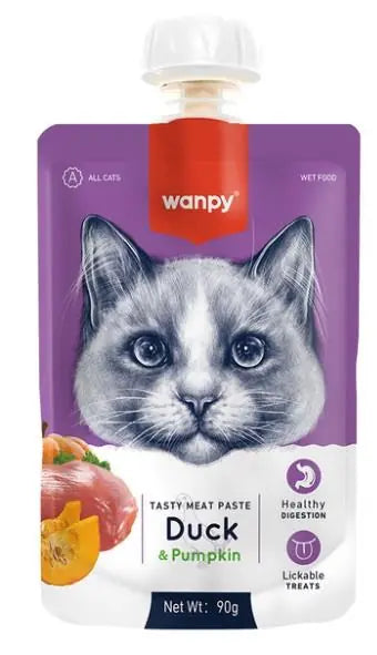 Wanpy Taze Ördekli ve Bal Kabaklı Kedi Et Ezmesi 90 g paket görseli
