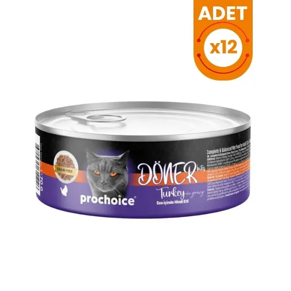 Prochoice Döner Bites Sos İçinde Hindili Yetişkin Konserve Kedi Maması 12 Adet / 70 g paket görseli