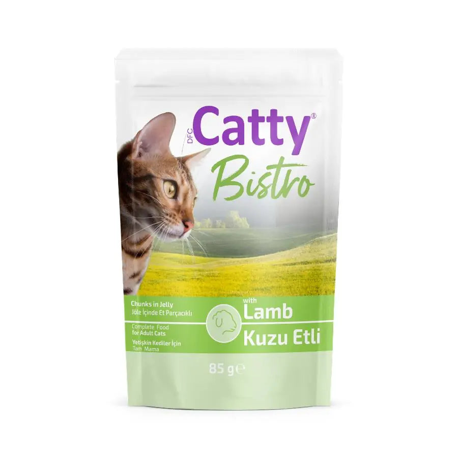 Catty Bistro Jöle İçinde Et Parçacıklı Kuzu Etli Yetişkin Kedi Konservesi 85 g paket görseli