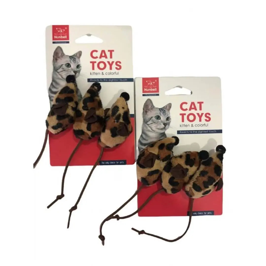 Nunbell Tüylü Fare Leopar Desen 3'Lü Kedi Oyuncağı paket görseli