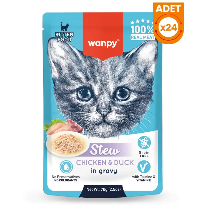 Wanpy Stew Sos İçinde Tavuklu ve Ördekli Yavru Konserve Kedi Maması 24 Adet / 70 g paket görseli