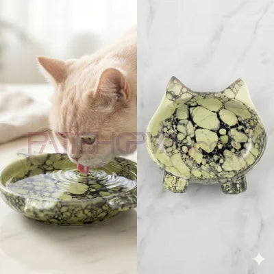 Kedi Model Seramik Mama ve Su Kabı - Pembe